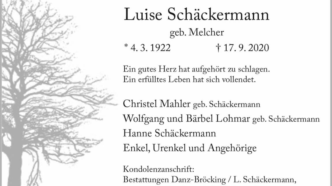 Luise Schäckermann † 17. 9. 2020