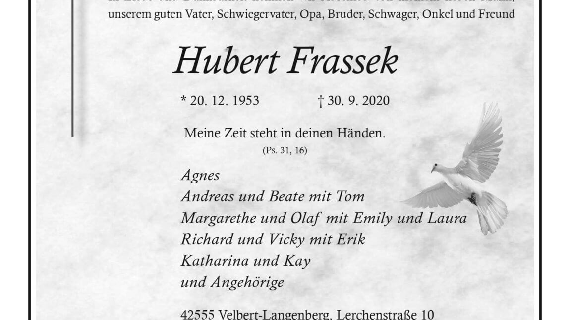 Hubert Frassek † 30. 9. 2020