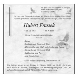 Hubert Frassek † 30. 9. 2020