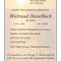 Waltraud Hasselbach † 26. 9. 2020