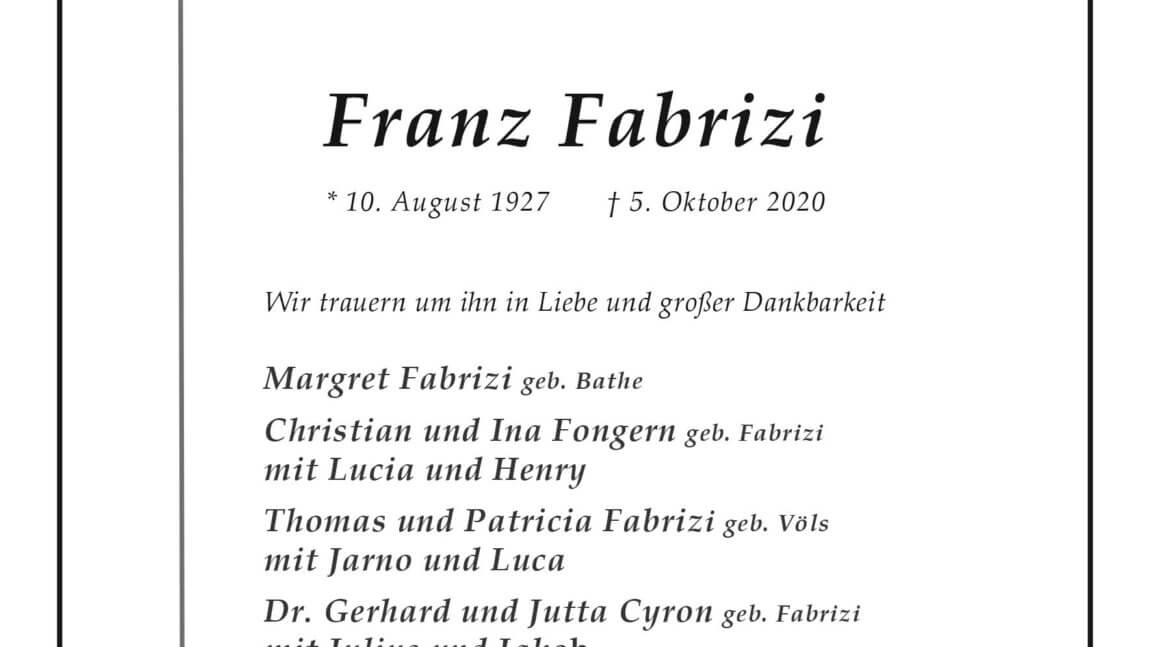 Franz Fabrizi † 5. 10. 2020