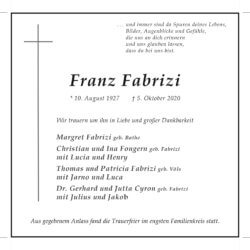 Franz Fabrizi † 5. 10. 2020