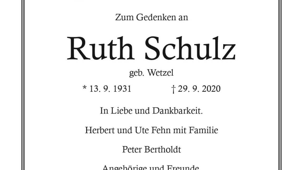 Ruth Schulz † 29. 9. 2020