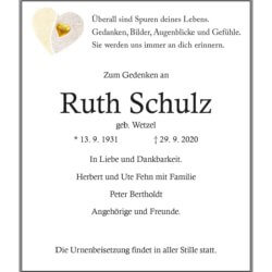 Ruth Schulz † 29. 9. 2020