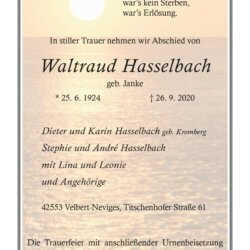 Waltraud Hasselbach † 26. 9. 2020