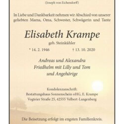 Elisabeth Krampe † 13. 10. 2020