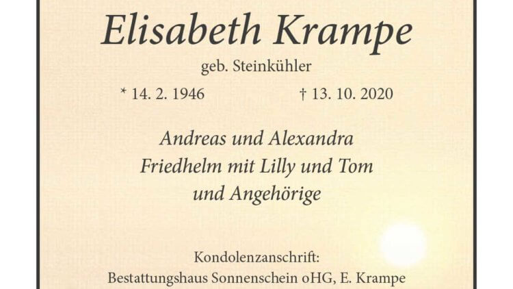 Elisabeth Krampe † 13. 10. 2020