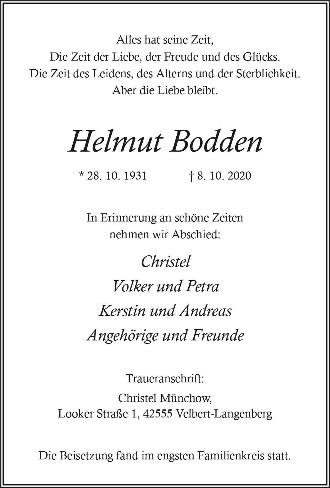 Helmut Bodden † 8. 10. 2020