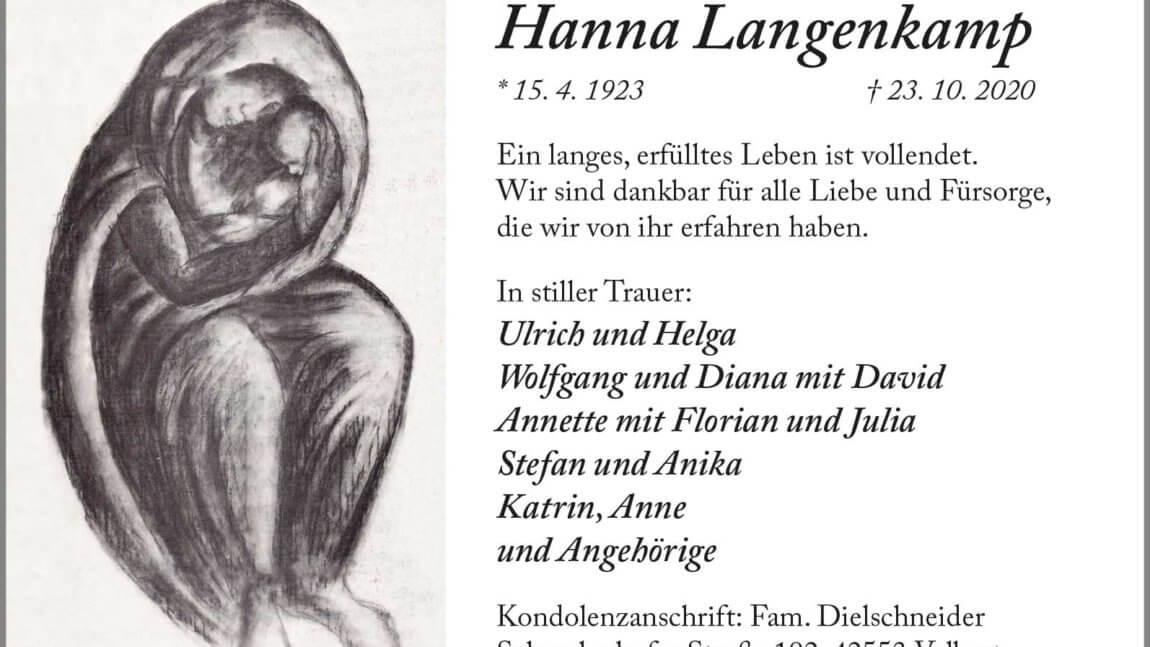 Hanna Langenkamp † 23. 10. 2020