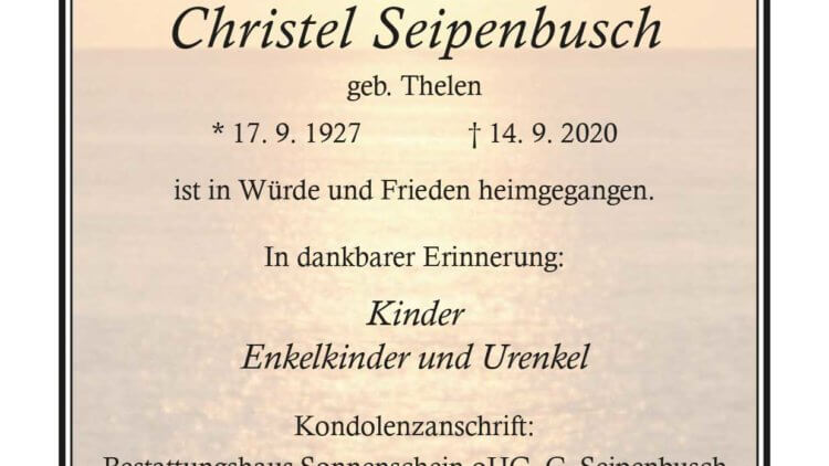 Christel Seipenbusch † 14. 9. 2020