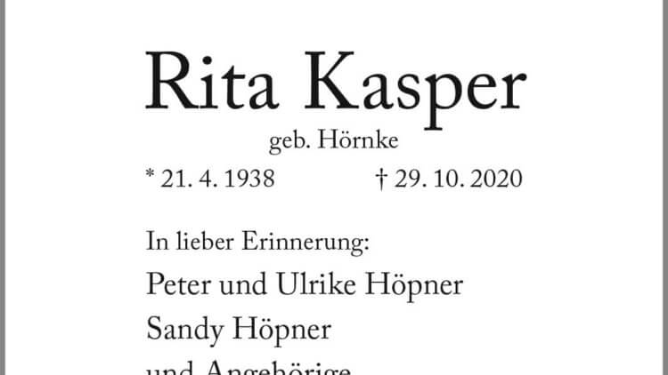 Rita Kasper † 29. 10. 2020