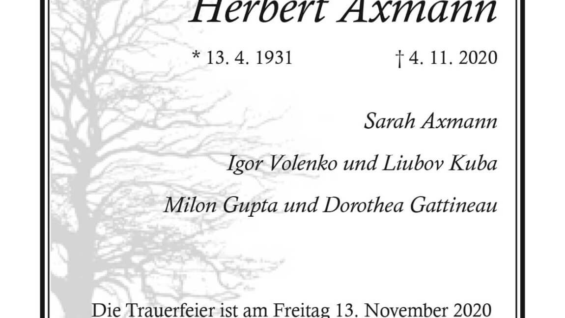 Herbert Axmann † 4. 11. 2020
