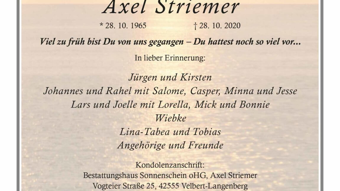 Axel Striemer † 28. 10. 2020