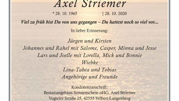 Axel Striemer † 28. 10. 2020