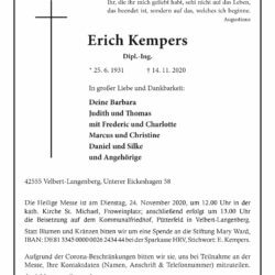 Erich Kempers † 14. 11. 2020