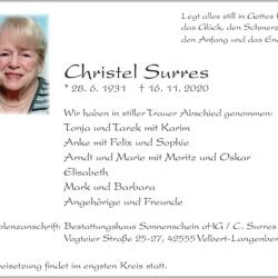 Christel Surres † 16. 11. 2020