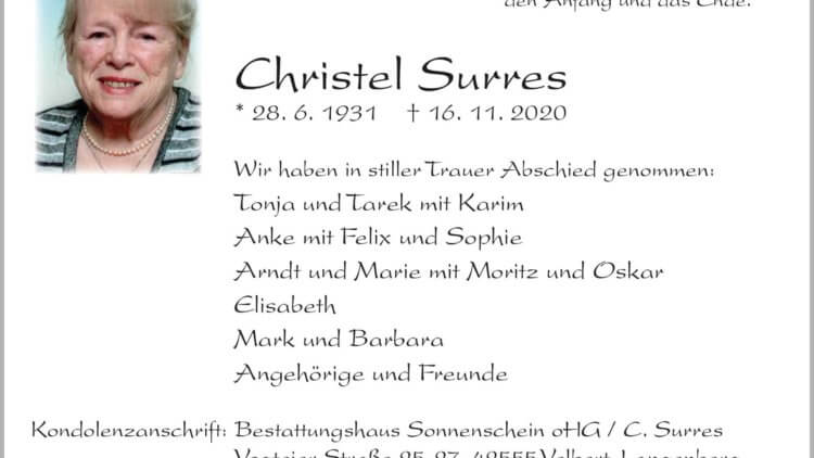 Christel Surres † 16. 11. 2020