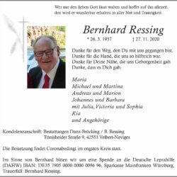 Bernhard Ressing † 27. 11. 2020