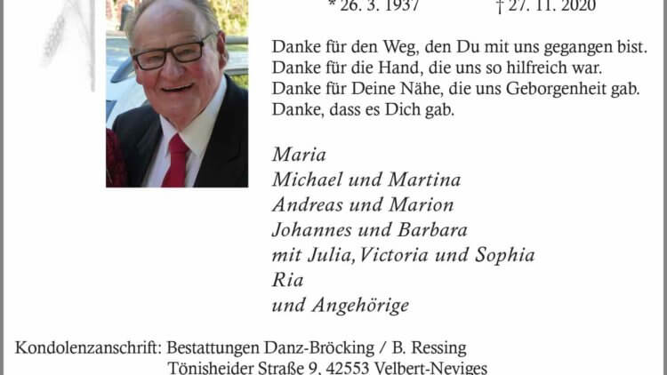 Bernhard Ressing † 27. 11. 2020