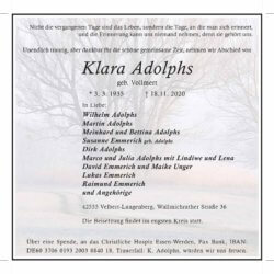 Klara Adolphs † 18. 11. 2020