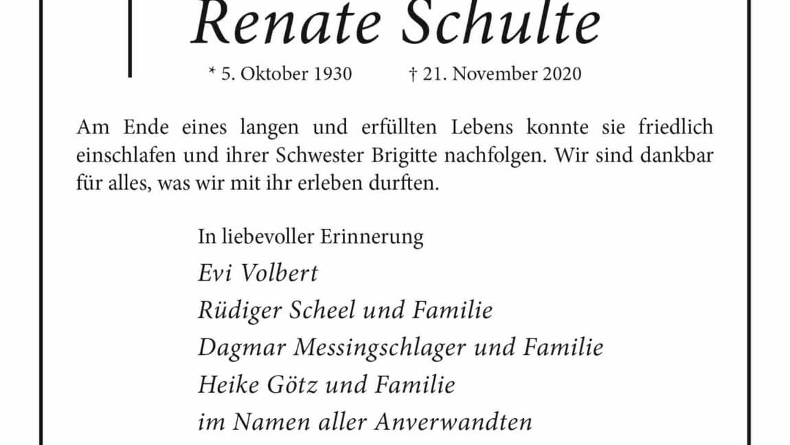 Renate Schulte † 21. 11. 2020