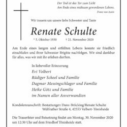 Renate Schulte † 21. 11. 2020