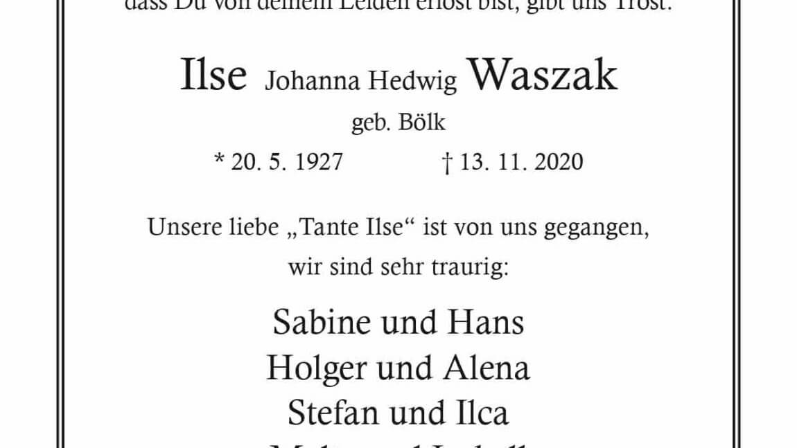 Ilse Waszak † 13. 11. 2020