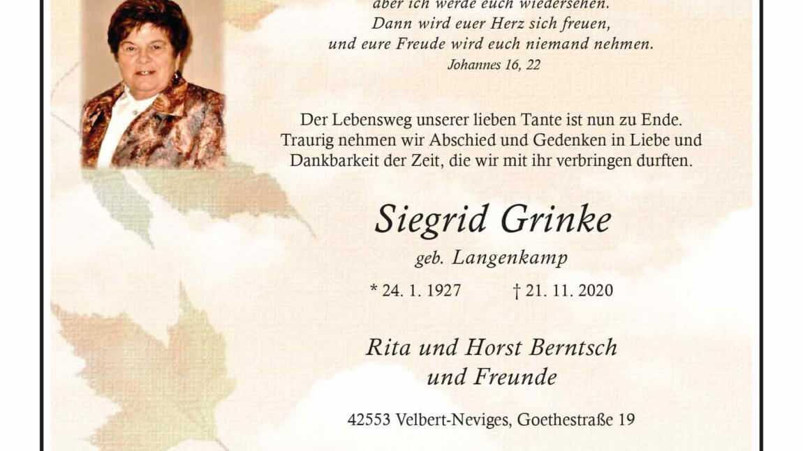 Siegrid Grinke † 21. 11. 2020