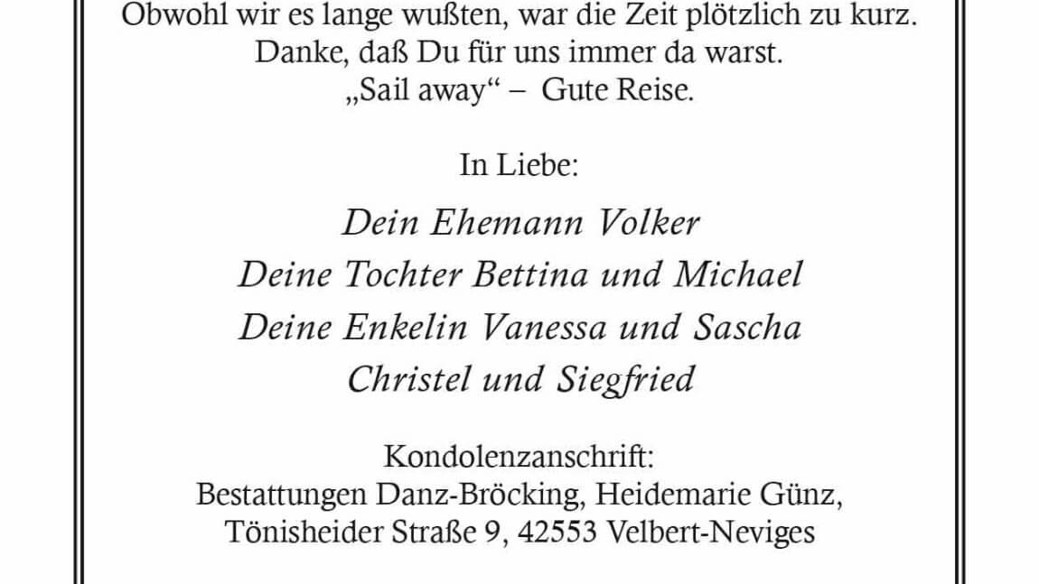 Heidemarie Günz † 7. 12. 2020