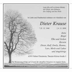 Dieter Krause † 4. 12. 2020