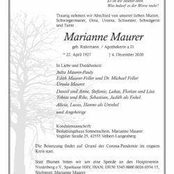 Marianne Maurer † 4. 12. 2020