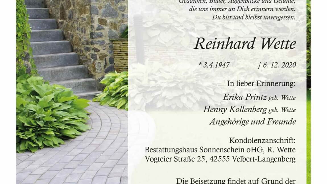 Reinhard Wette † 6. 12. 2020