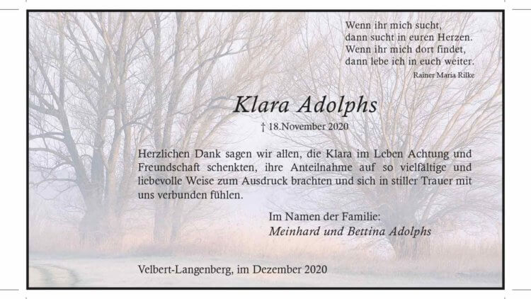 Klara Adolphs -Danksagung-