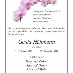 Gerda Höhmann † 15. 12. 2020