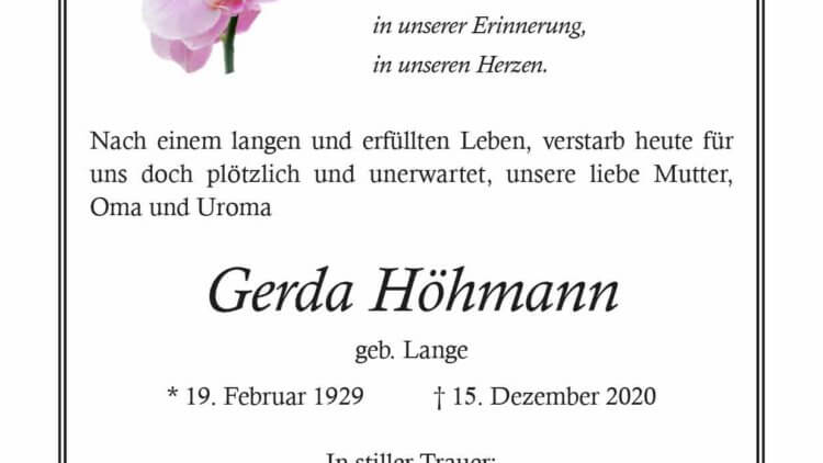 Gerda Höhmann † 15. 12. 2020