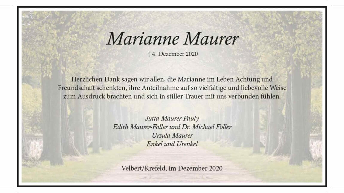 Marianne Maurer -Danksagung-