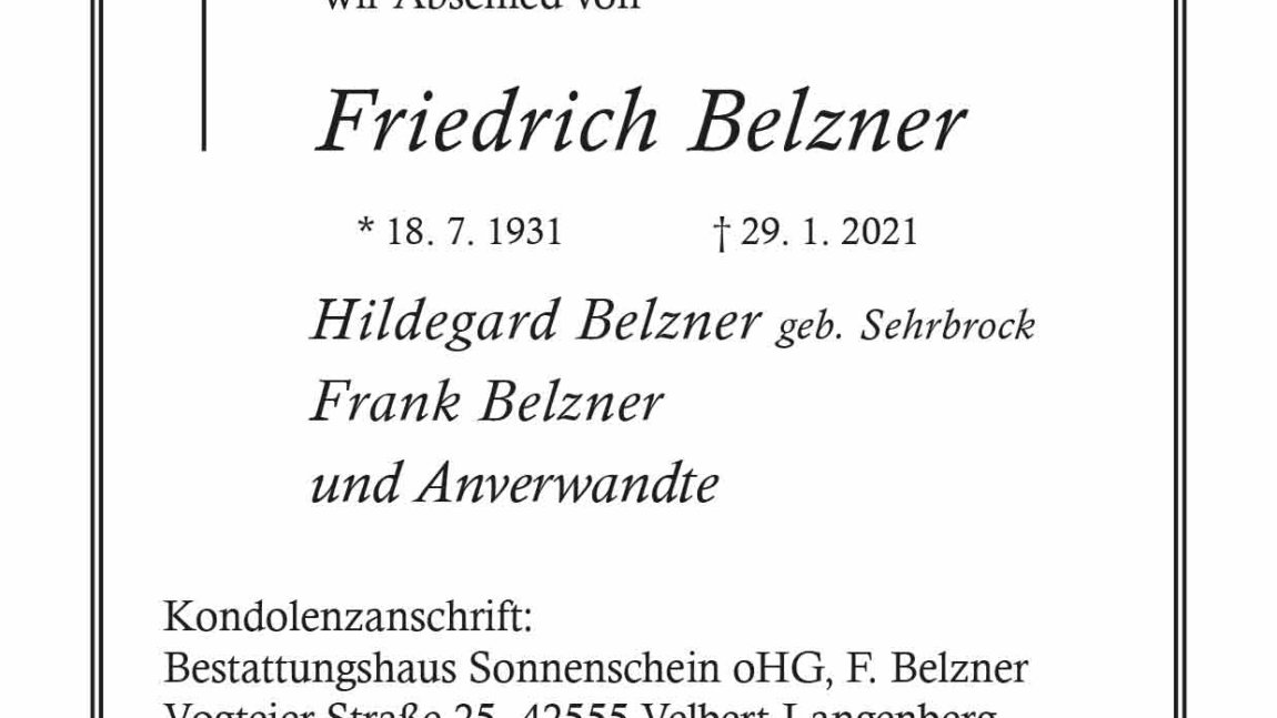 Friedrich Belzner † 29. 1. 2021