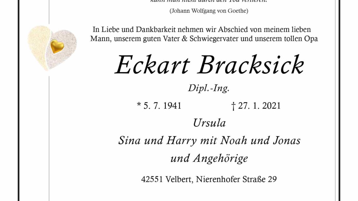 Eckart Bracksick † 27. 1. 2021