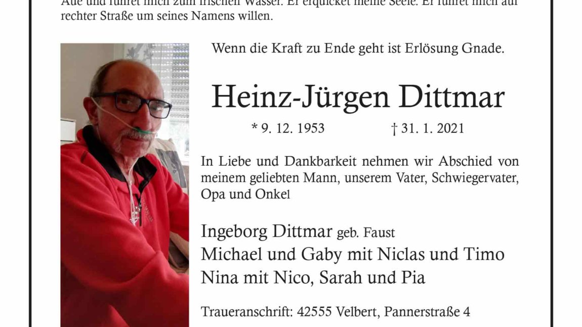 Heinz-Jürgen Dittmar † 31. 1. 2021