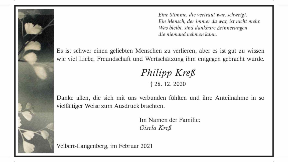 Philipp Kreß -Danksagung-