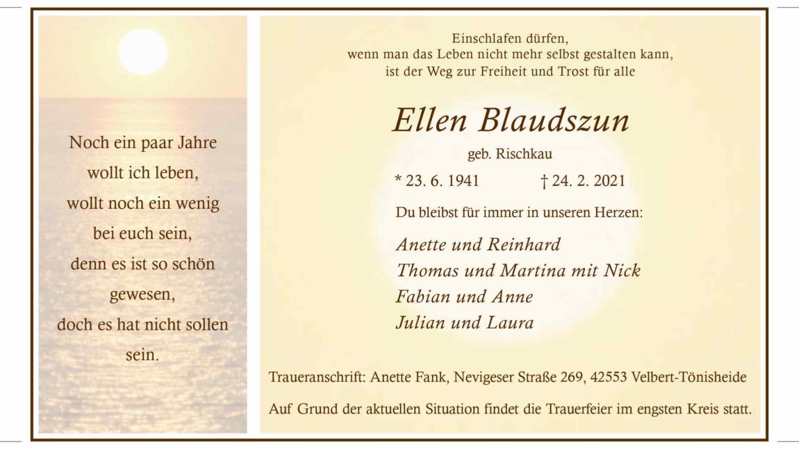 Ellen Blaudszun † 24. 2. 2021