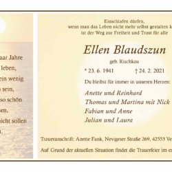 Ellen Blaudszun † 24. 2. 2021