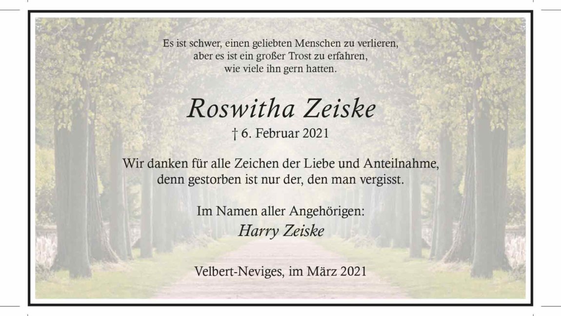 Roswitha Zeiske -Danksagung-