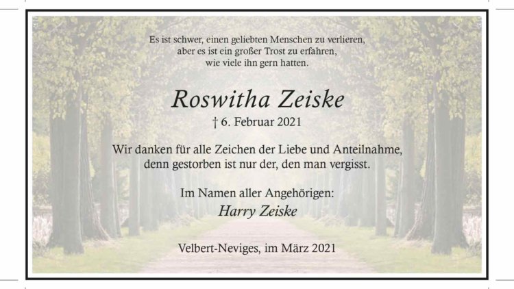 Roswitha Zeiske -Danksagung-