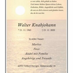 Walter Knabjohann † 23. 12. 2020