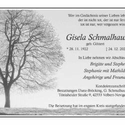 Gisela Schmalhaus † 24. 12. 2020