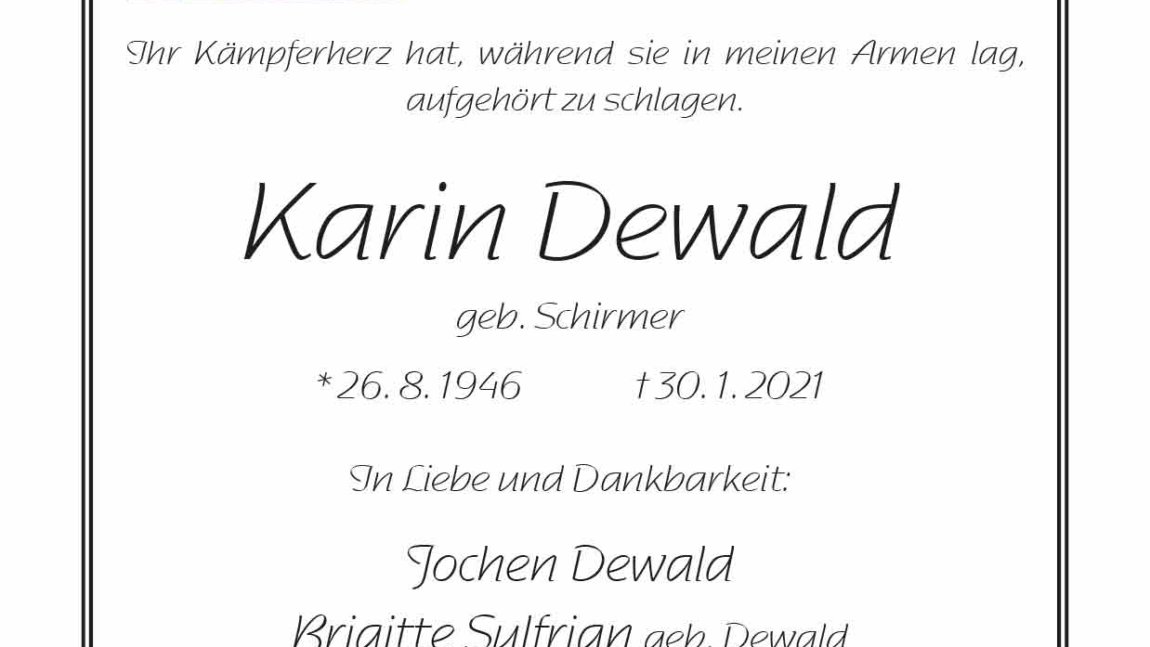 Karin Dewald † 30. 1. 2021