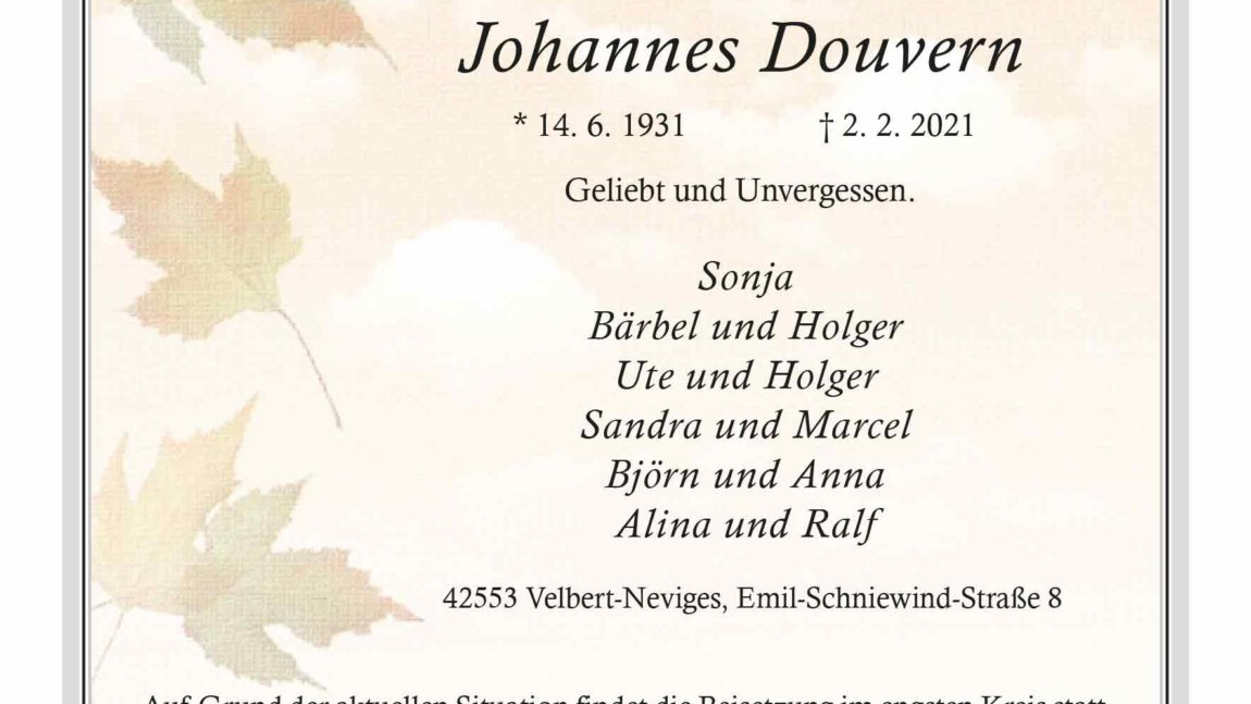 Johannes Douvern † 2. 2. 2021
