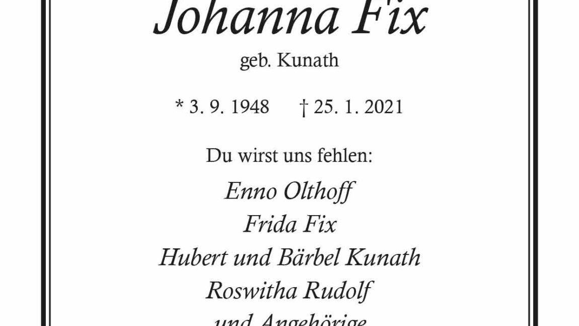Johanna Fix † 25. 1. 2021