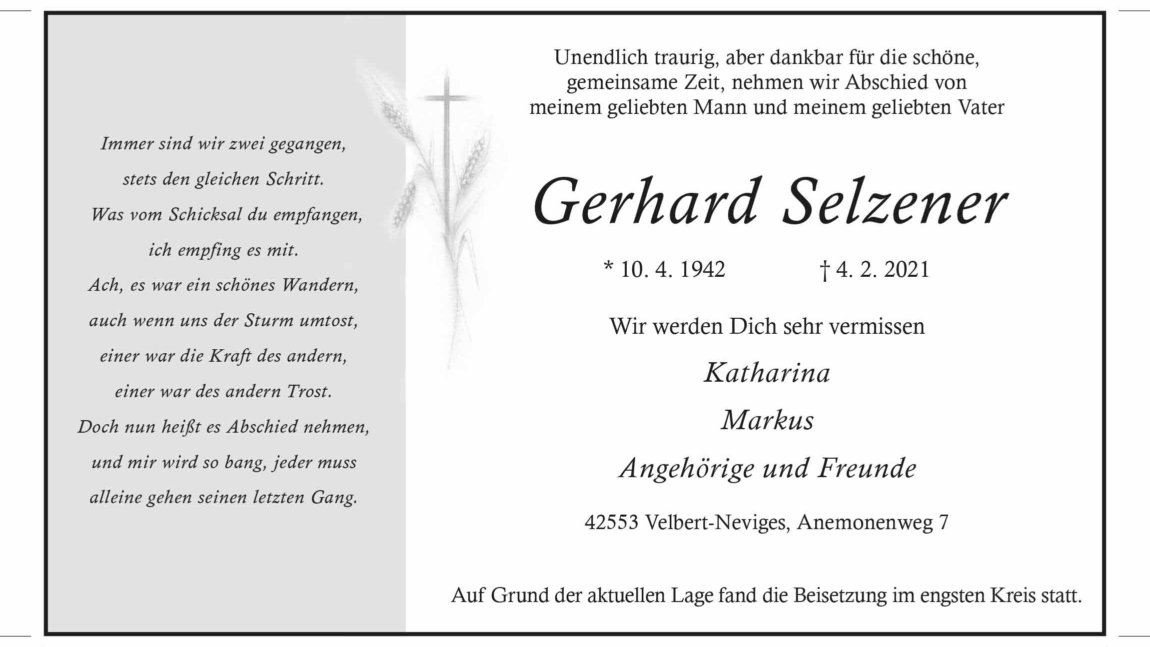 Gerhard Selzener † 4. 2. 2021